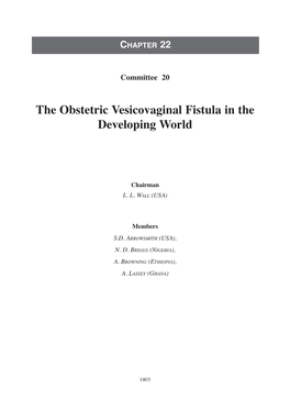 The Obstetric Vesicovaginal Fistula in the Developing World