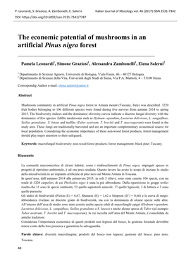 The Economic Potential of Mushrooms in an Artificial Pinus Nigra Forest