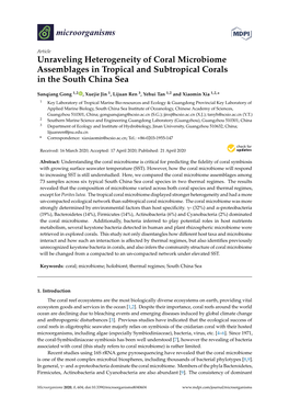 Unraveling Heterogeneity of Coral Microbiome Assemblages in Tropical and Subtropical Corals in the South China Sea