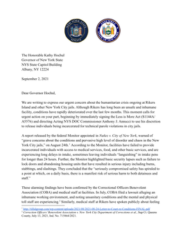 Rikers/Hochul Letter