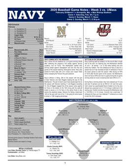 NAVY 2020 Baseball Game Notes