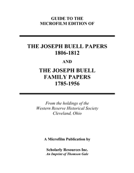 The Joseph Buell Papers 1806-1812 the Joseph Buell