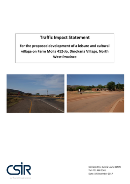 Traffic Impact Statement for the Proposed Development of a Leisure and Cultural Village on Farm Moila 412-Jo, Dinokana Village, North West Province