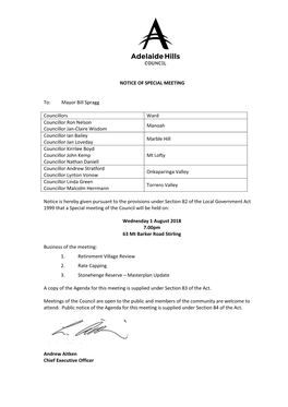 Agenda for Special Meeting