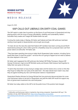 Kap Calls out Liberals on Dirty Coal Games