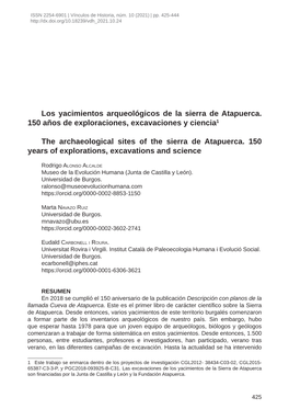 Los Yacimientos Arqueológicos De La Sierra De Atapuerca. 150 Años De Exploraciones, Excavaciones Y Ciencia1