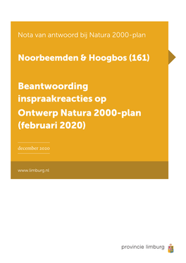 Beantwoording Inspraakreacties Op Ontwerp Natura 2000-Plan (Februari 2020)