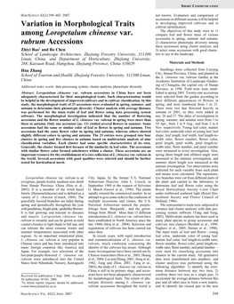 Variation in Morphological Traits Among Loropetalum Chinense Var. Rubrum Accessions