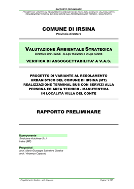 COMUNE DI IRSINA Provincia Di Matera