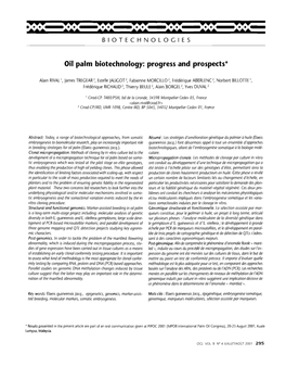 Oil Palm Biotechnology : Progress and Prospects