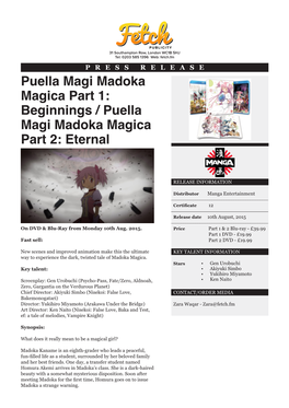 Puella Magi Madoka Magica Part 1: Beginnings / Puella Magi Madoka Magica Part 2: Eternal