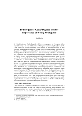 Sydney James Cook/Duguid and the Importance of ‘Being Aboriginal’