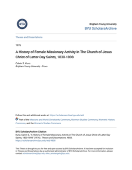 A History of Female Missionary Activity in the Church of Jesus Christ of Latter-Day Saints, 1830-1898