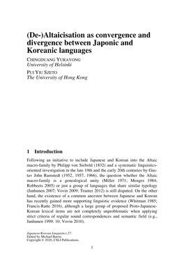 (De-)Altaicisation As Convergence and Divergence Between Japonic And