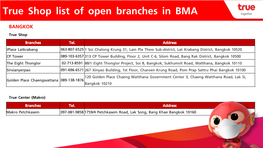 True Shop List of Open Branches in BMA BANGKOK True Shop Branches Tel