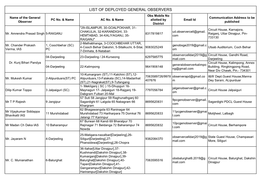 GENERAL OBSERVERS Obs Mobile No Name of the General Communication Address to Be PC No