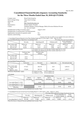 Consolidated Financial Results (Japanese Accounting Standards) for the Three Months Ended June 30, 2018 (Q1 FY2018)