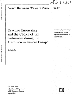 Tax Way to Mobilie Resourcesin Instru.Ment During the Eastern Public Disclosure Authorized Transition in Eastern Europe