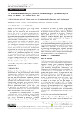 The Distribution of Terrestrial Pest Gastropods and Their Damage to Agricultural Crops in Kandy and Nuwara Eliya Districts in Sri Lanka