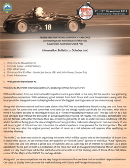 PERTH INTERNATIONAL HISTORIC CHALLENGE Celebrating 50Th Anniversary of the 1962 Caversham Australian Grand Prix