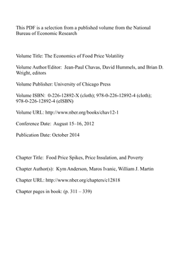 Food Price Spikes, Price Insulation, and Poverty