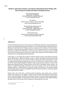 Business and Socioeconomic Assessment of Introducing Heat Pumps with Heat Storage in Small-Scale District Heating Systems