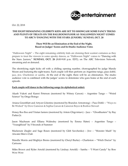 Oct. 22, 2018 the EIGHT REMAINING CELEBRITY KIDS ARE SET to SHOWCASE SOME FANCY TRICKS and PLENTY of TREATS on the BALLROOM FLOO