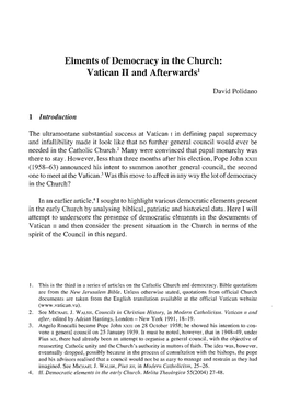 Elments of Democracy in the Church: Vatican II and Afterwards