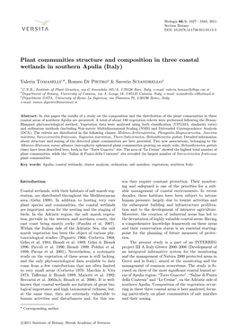 Plant Communities Structure and Composition in Three Coastal Wetlands in Southern Apulia (Italy)