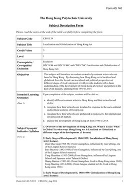 The Hong Kong Polytechnic University Subject Description Form