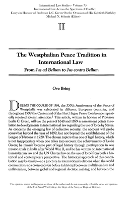 The Westphalian Peace Tradition in International Law from Jus Ad Bellum to Jus Contra Bellum