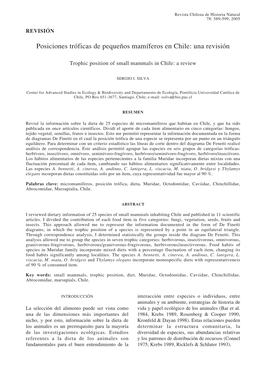 Posiciones Tróficas De Pequeños Mamíferos En Chile: Una Revisión