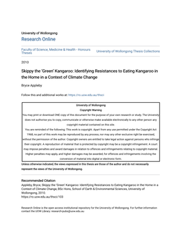 Kangaroo: Identifying Resistances to Eating Kangaroo in the Home in a Context of Climate Change