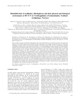 Rhodolith Beds (Corallinales, Rhodophyta) and Their Physical and Biological Environment at 806319N in Nordkappbukta (Nordaustlandet, Svalbard Archipelago, Norway)