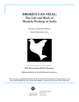 BROKEN CAN HEAL: the Life and Work of Manjula Pradeep of India