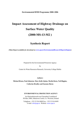 Impact Assessment of Highway Drainage on Surface Water Quality (2000-MS-13-M2 )