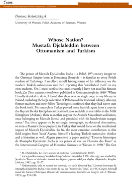 Whose Nation? Mustafa Djelaleddin Between Ottomanism and Turkism