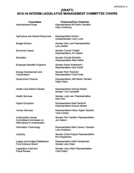 2015-16 Interim Legislative Management Committee Chairs