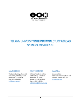 Tel Aviv University International Study Abroad Spring Semester 2018