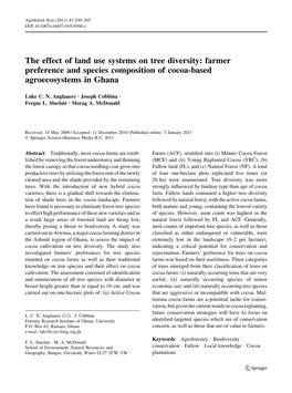 The Effect of Land Use Systems on Tree Diversity: Farmer Preference and Species Composition of Cocoa-Based Agroecosystems in Ghana