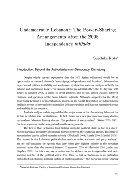 Undemocratic Lebanon?: the Power-Sharing Arrangements After the 2005 Independence Intifada