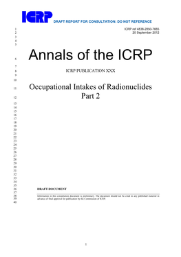 Annals of the ICRP 7 8 ICRP PUBLICATION XXX 9 10