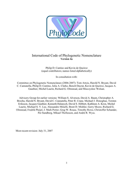 International Code of Phylogenetic Nomenclature Version 4A