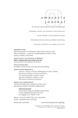 Amerasia Journal Issue 43:1 Table of Contents & Editors' Notes