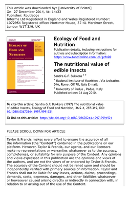 The Nutritional Value of Edible Insects Sandra G.F