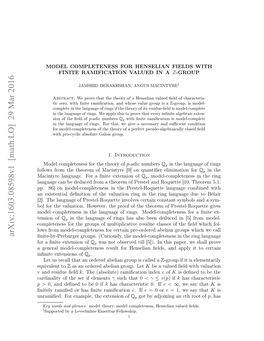 Arxiv:1603.08598V1 [Math.LO] 29 Mar 2016