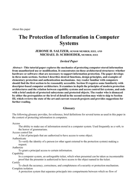 The Protection of Information in Computer Systems