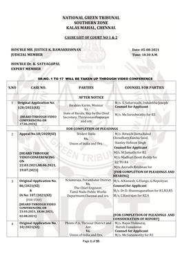 National Green Tribunal Southern Zone Kalas Mahal, Chennai