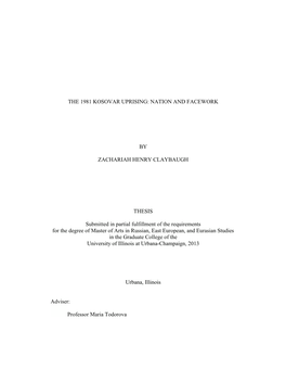 The 1981 Kosovar Uprising: Nation and Facework By