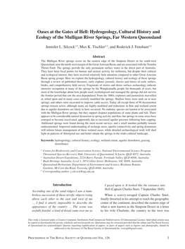 Oases at the Gates of Hell: Hydrogeology, Cultural History and Ecology of the Mulligan River Springs, Far Western Queensland